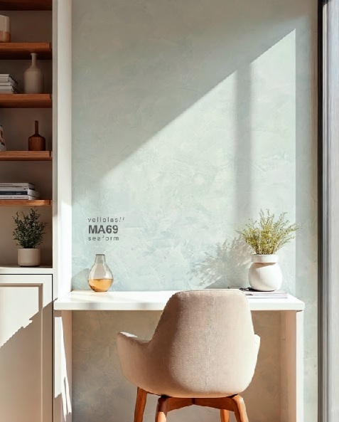 Vellplas MA69 Seafoam wall beside a desk