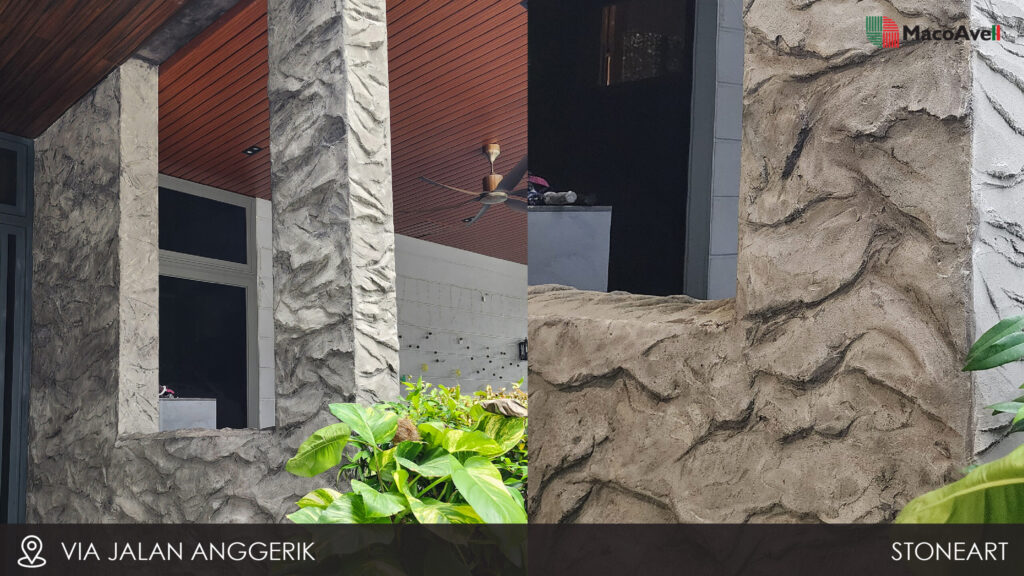 MacoAvell Stone art applied exterior wall at residential space.Via Jalan Anggerik