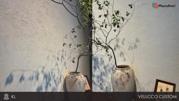 MacoAvell Vellcco Custom with Roller Effect finishing wall decorate with vase.
