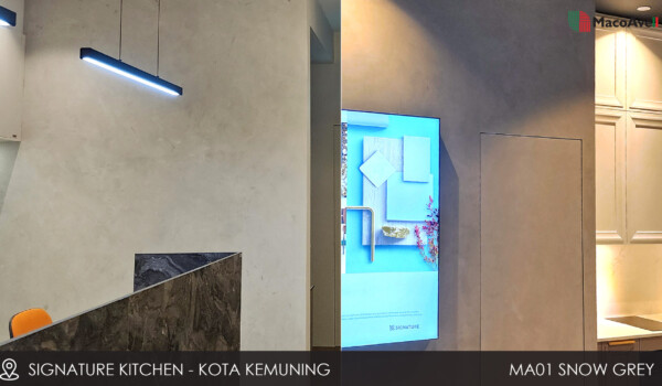 Signature Kitchen Kota Kemuning MacoAvell Vellplas MA01 Snow Grey applied wall. Signature Kitchen Kota Kemuning MacoAvell Vellplas MA01 Snow Grey applied wall.
