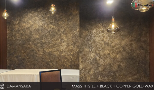 MacoAvell Vellcco MA22 thistle top coated with black and copper gold wax applied at dining area MacoAvell Vellcco MA22 thistle top coated with black and copper gold wax applied at dining area