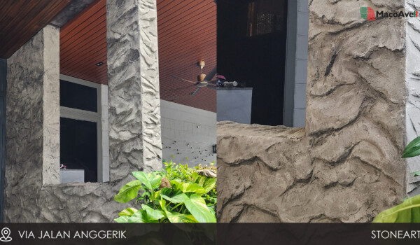 MacoAvell Stone art applied exterior wall at residential space.Via Jalan Anggerik MacoAvell Stone art applied exterior wall at residential space.Via Jalan Anggerik