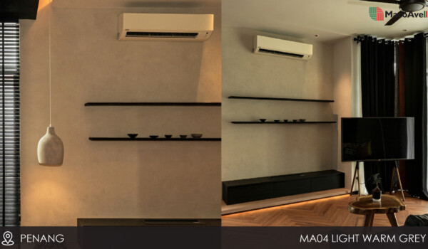 Residential-Penang MacoAvell Vellplas MA04 Warm grey applied living room at wall. Residential-Penang MacoAvell Vellplas MA04 Warm grey applied living room at wall.