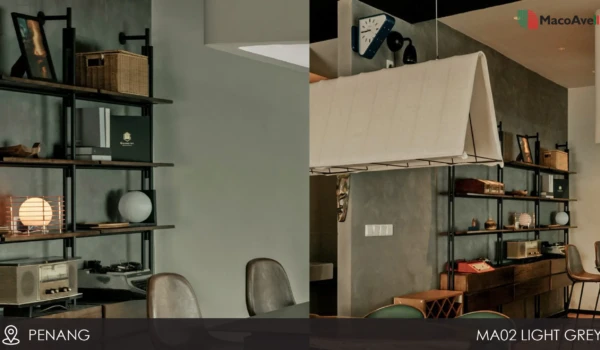 Macoavell Vellplas MA02 applied wall at residential Penang. Macoavell Vellplas MA02 applied wall at residential Penang.